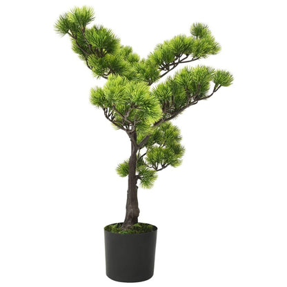 Artificial bonsai tree with pot featuring lush green foliage in a simple black container
