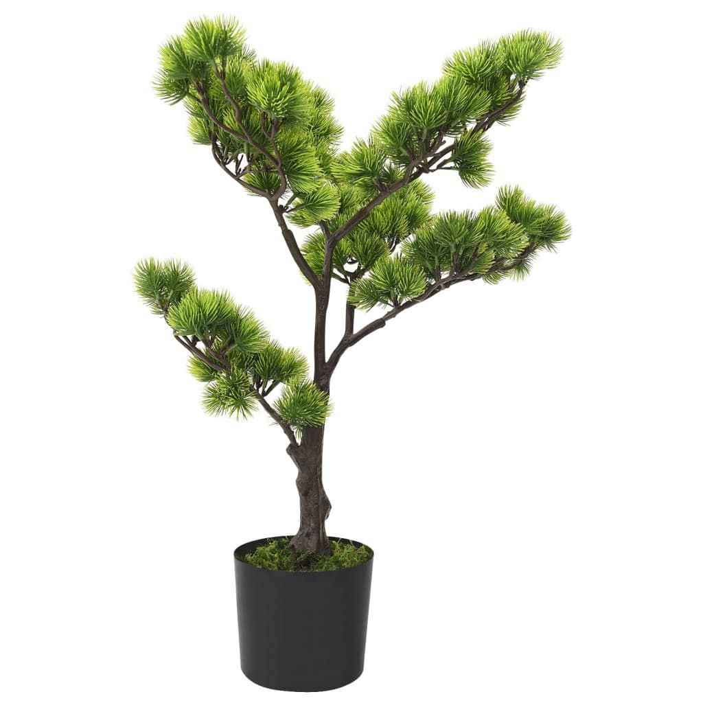 Artificial bonsai tree with pot featuring lush green foliage in a simple black planter