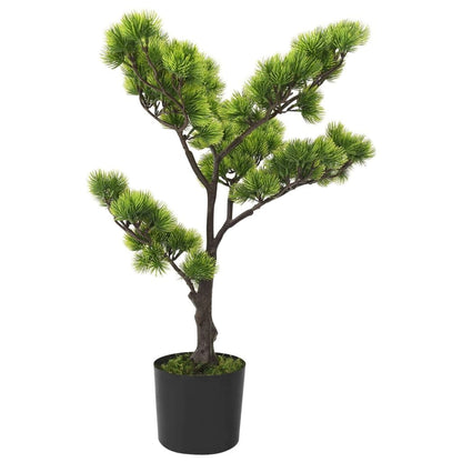 Artificial bonsai tree with pot featuring lush green foliage in a simple black planter