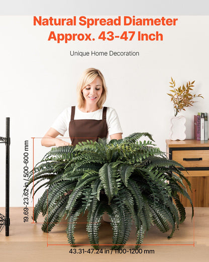 Large artificial Boston fern plant with natural spread diameter 43 to 47 inches for home decoration