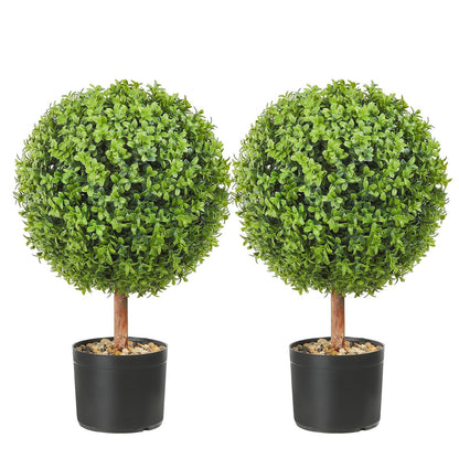 Pair of artificial boxwood ball 16 inch topiaries in black pots for indoor or outdoor decor
