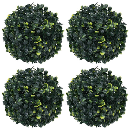 Set of four artificial boxwood balls for home decor and landscaping, adding greenery without maintenance