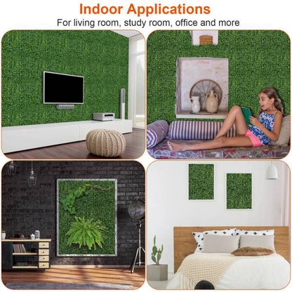 Artificial boxwood hedge panels used for stylish indoor applications in various home settings