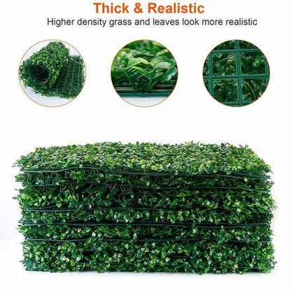 Thick and realistic artificial boxwood hedge panels for decorative landscaping and privacy solutions