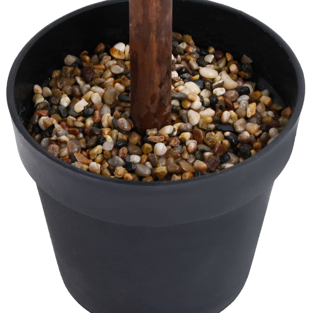 Decorative artificial boxwood plant in a black pot filled with decorative stones