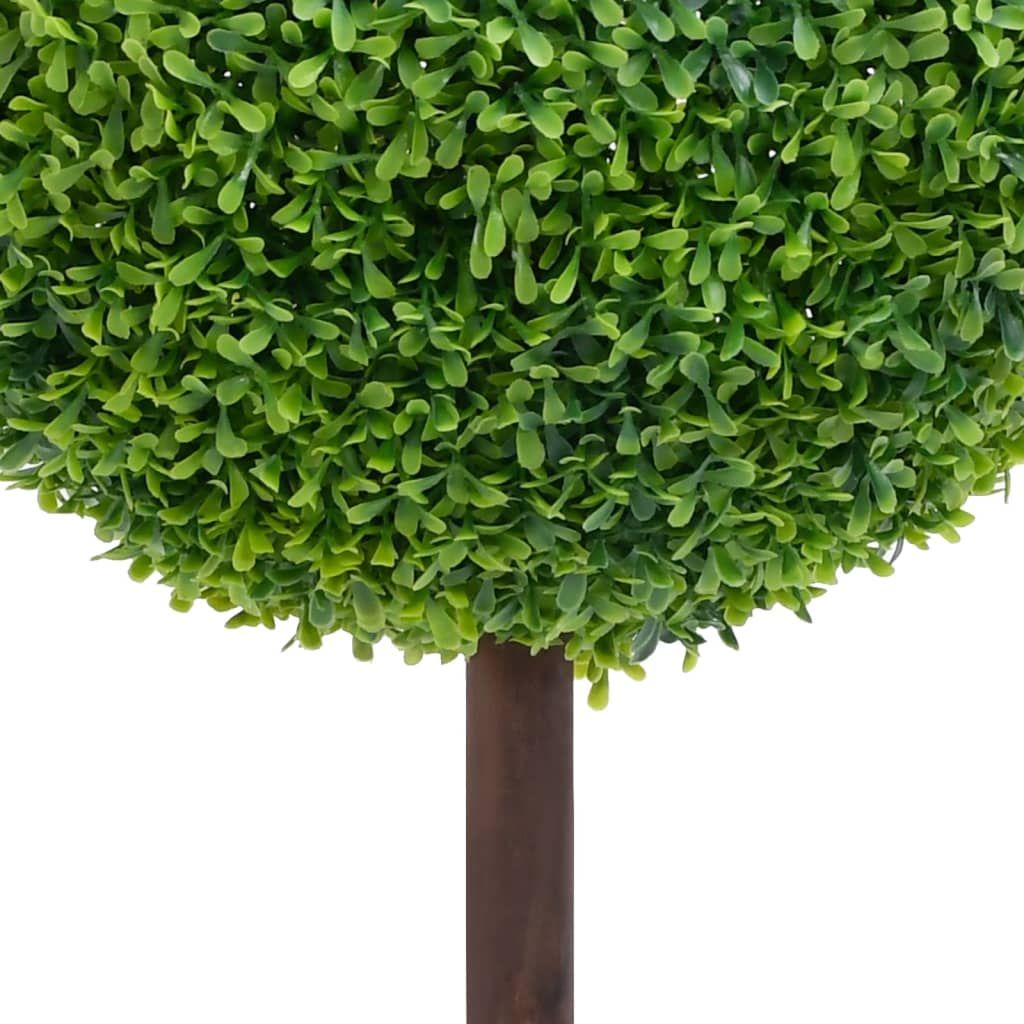 Artificial boxwood plant in a round shape with a sturdy brown trunk for decorative indoor use