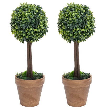 Set of two artificial boxwood plants in terra cotta pots for home and garden decor