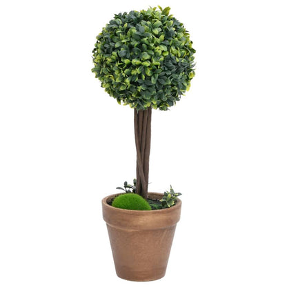 Artificial boxwood plants in a decorative pot featuring a round topiary design for indoor decor