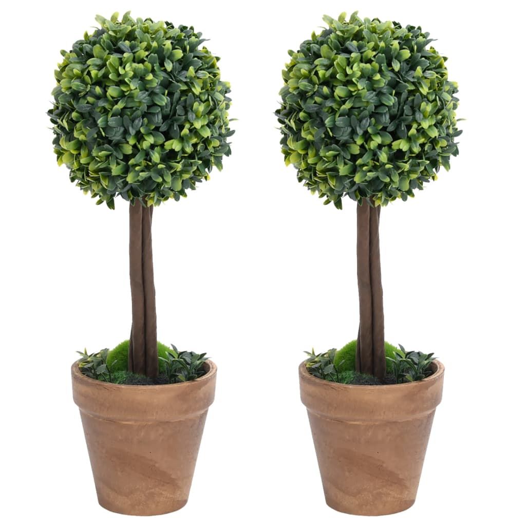 Set of two artificial boxwood plants in pots, perfect for decorative indoor arrangements