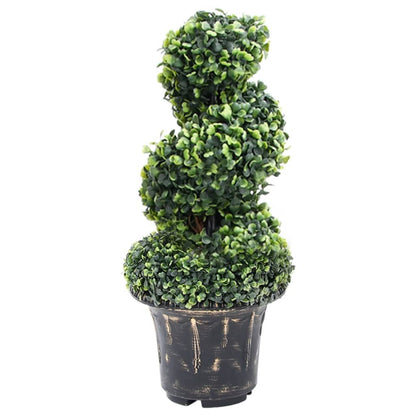 Artificial boxwood spiral plant in a black pot, perfect for indoor or outdoor decor