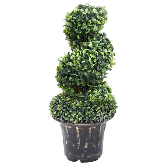 Artificial boxwood spiral plant in a black pot, perfect for indoor or outdoor decor