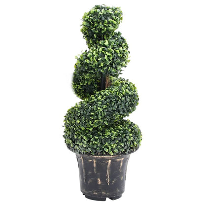 Artificial boxwood spiral topiary plant in a decorative black pot for indoor decoration