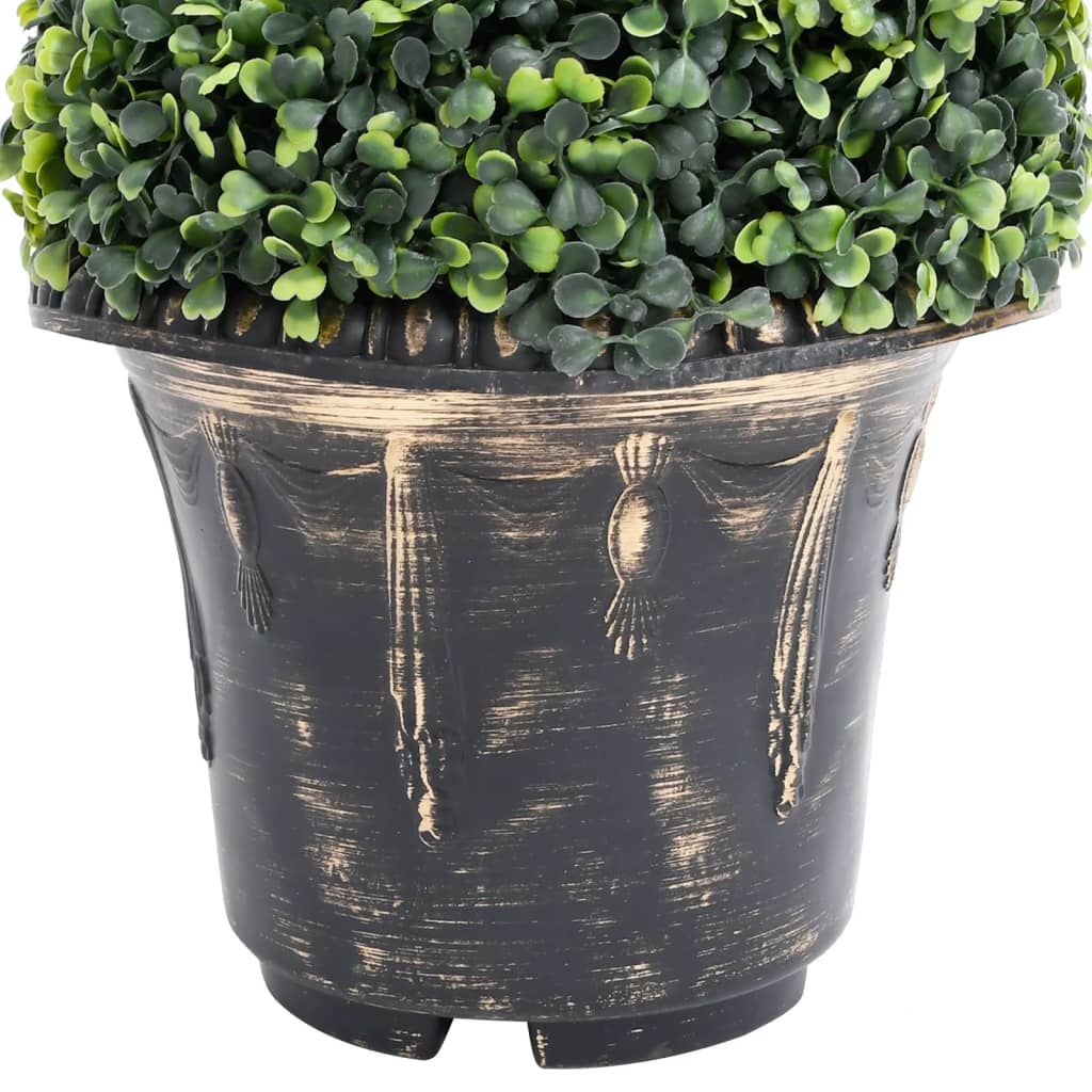 Artificial boxwood spiral topiary in a decorative black pot for elegant indoor and outdoor decor