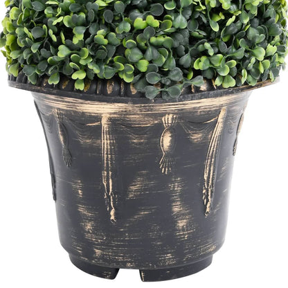 Artificial boxwood spiral topiary in a decorative black pot for elegant indoor and outdoor decor
