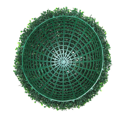 Top view of artificial boxwood topiary balls with green grid base from FauxMart.com