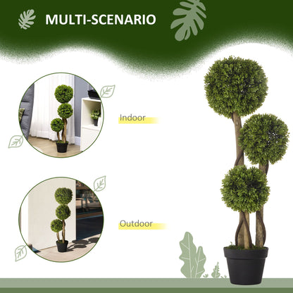 Artificial boxwood topiary balls in a decorative planter for indoor and outdoor decor