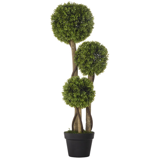 Three-tiered artificial boxwood topiary balls in a stylish pot for home decor