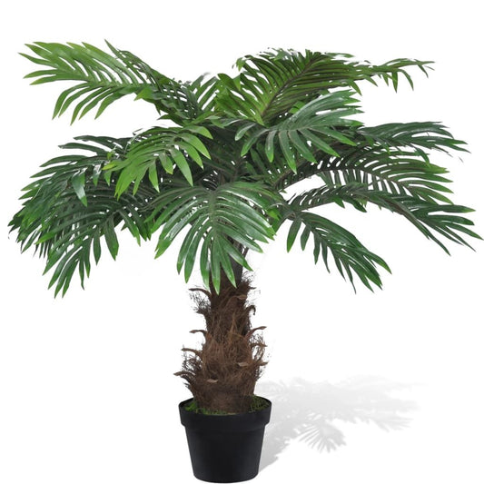 Artificial cycas palm tree in a black pot with lush green leaves for home decor