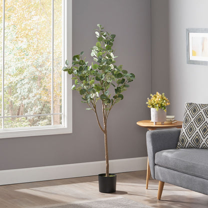 Stylish artificial eucalyptus tree 59 inch in a modern living room setting with natural light