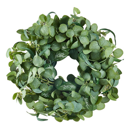 FauxMart.com artificial eucalyptus wreath with lush green leaves perfect for home decor