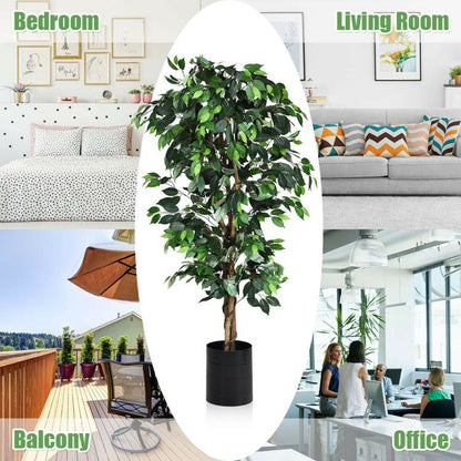 6 foot artificial ficus tree in a sleek black pot, perfect for home or office aesthetics.