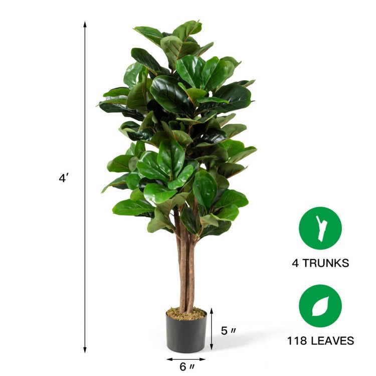 Artificial fiddle leaf fig tree with 4 trunks and 118 leaves for indoor home decor