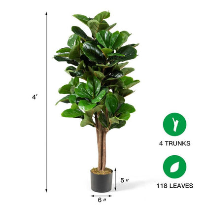 Artificial fiddle leaf fig tree with 4 trunks and 118 leaves for indoor home decor