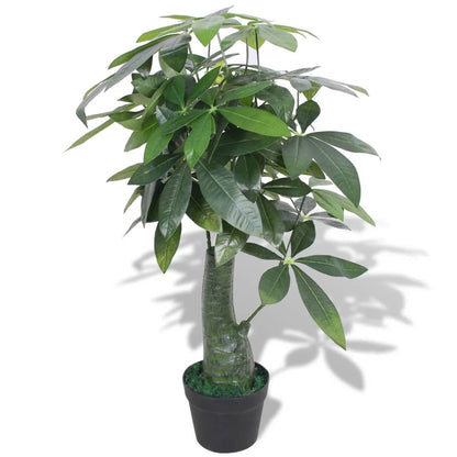 Artificial fortune tree in a black pot featuring lush green leaves for home decor