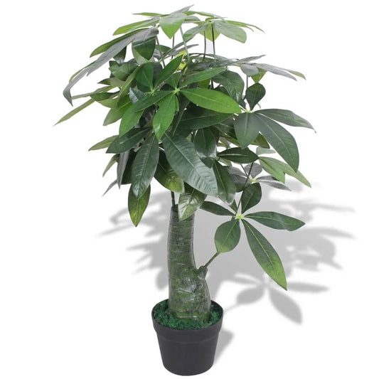 Artificial fortune tree in a black pot featuring lush green leaves for home decor