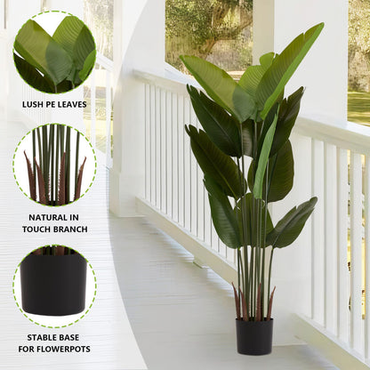 Artificial green plant set with lush PE leaves in a stable black pot for indoor decor
