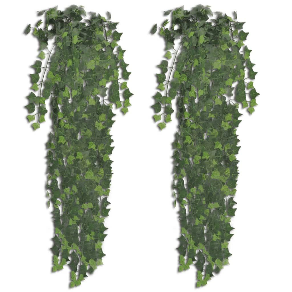 Two cascading artificial ivy plants perfect for home decor and adding greenery to indoor spaces
