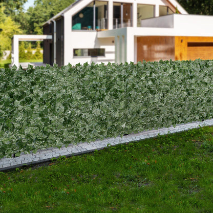 Artificial ivy privacy fence providing green coverage along a modern home exterior yard