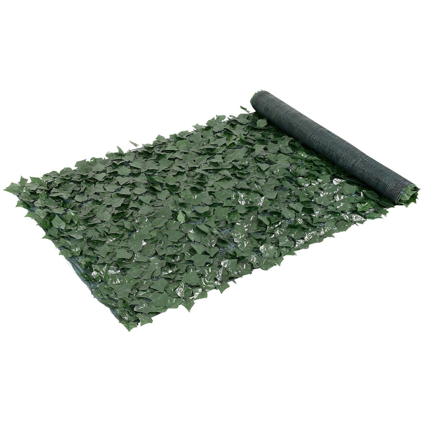 Roll of artificial ivy privacy fence screen with dense green leaves for outdoor decoration