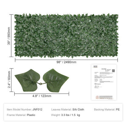 Artificial ivy privacy fence screen panel 98 by 39 inches with realistic silk cloth leaves