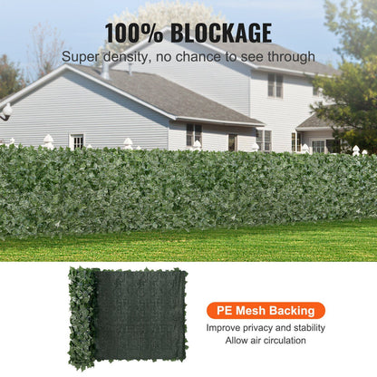 Artificial ivy privacy fence screen with dense green leaves and PE mesh backing for full privacy