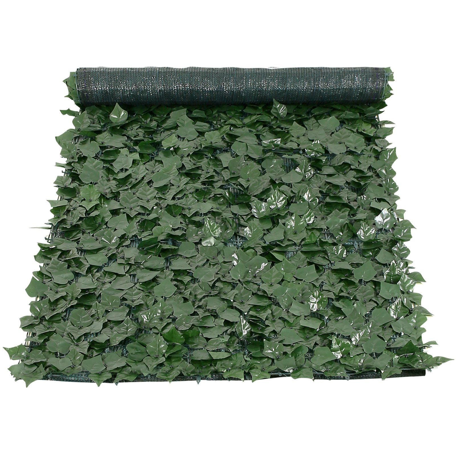 Rolled artificial ivy privacy fence screen with dense green leaves for outdoor privacy and decoration