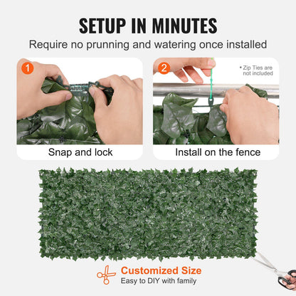 Easy setup artificial ivy privacy fence screen with snap lock design for quick installation on fences