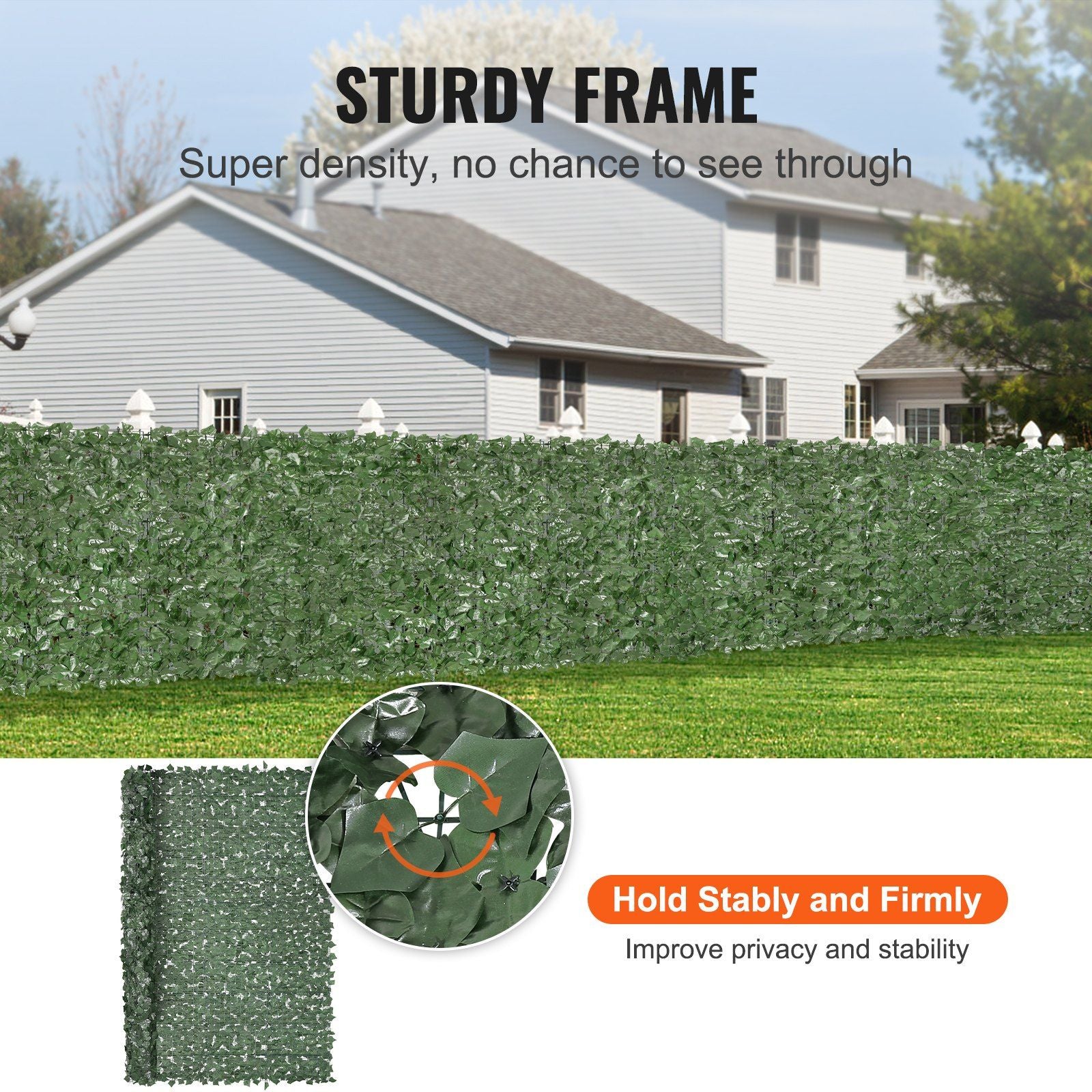 Artificial ivy privacy fence with sturdy frame for improved privacy and stability in backyard