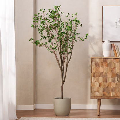 Artificial Milan Leaf Bonsai Tree in a modern planter, enhancing home decor with elegant greenery