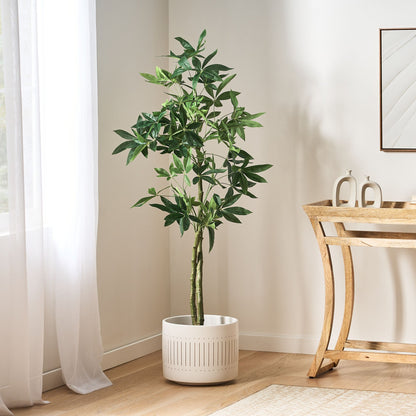 Elegant artificial money tree decor in a white pot, perfect for enhancing home aesthetics