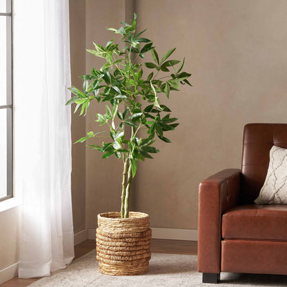 Artificial money tree decor in a woven pot, perfect for home or office decoration