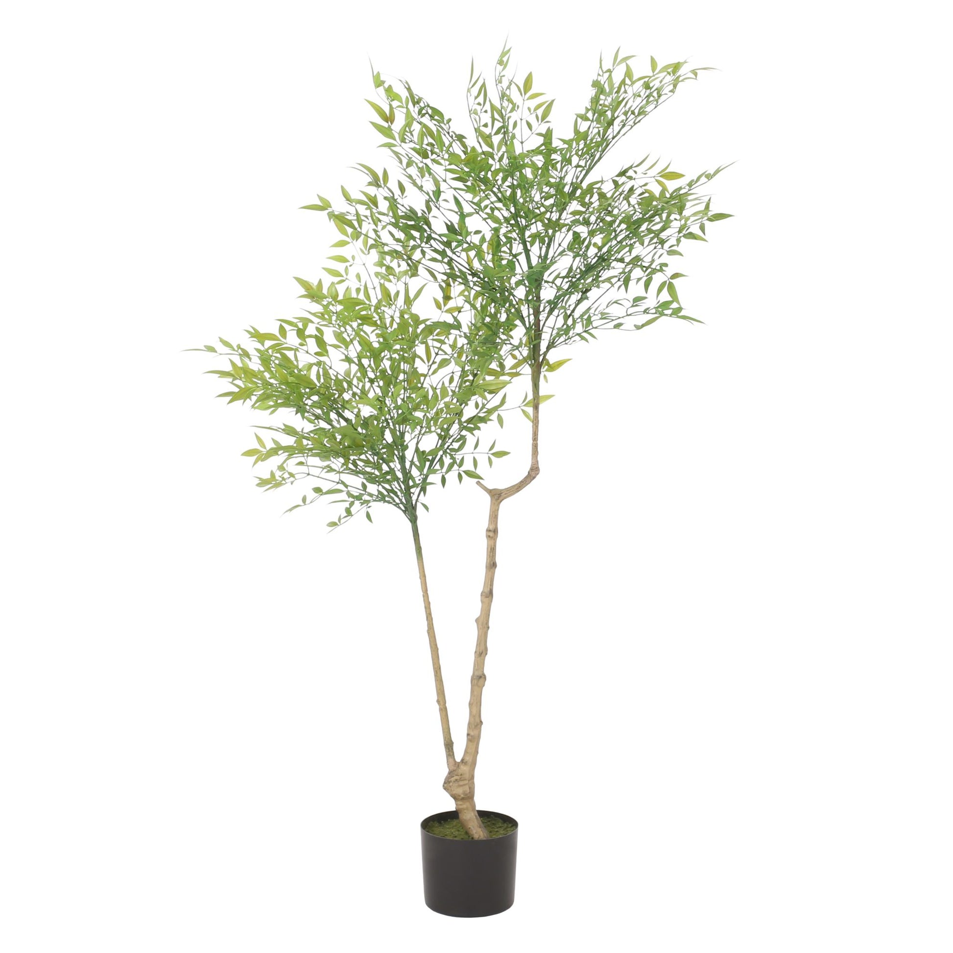 Realistic artificial nandina plant decor in a black pot suitable for indoor aesthetics