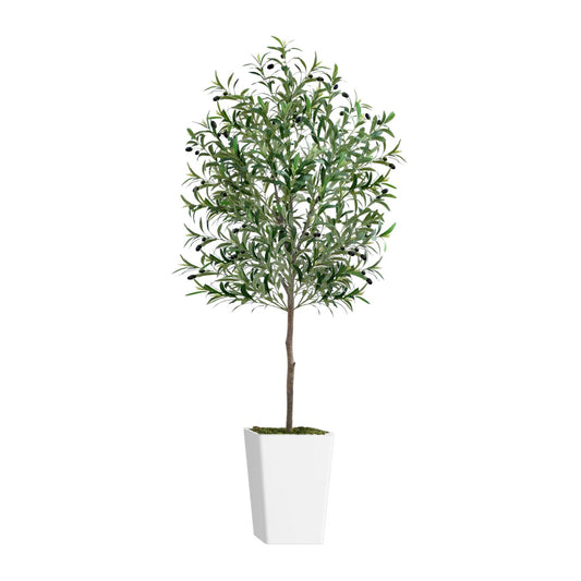Artificial olive tree 6ft in a modern white planter, adding a touch of greenery to any space