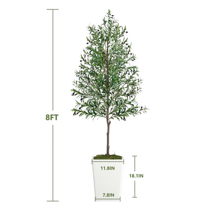 8ft artificial olive tree in a modern pot with lush green leaves for home decor