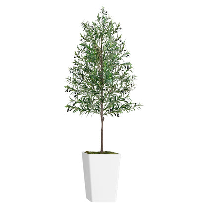 8ft artificial olive tree in a modern white planter for home and office decor