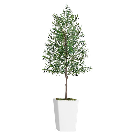 8ft artificial olive tree in a modern white planter for home and office decor