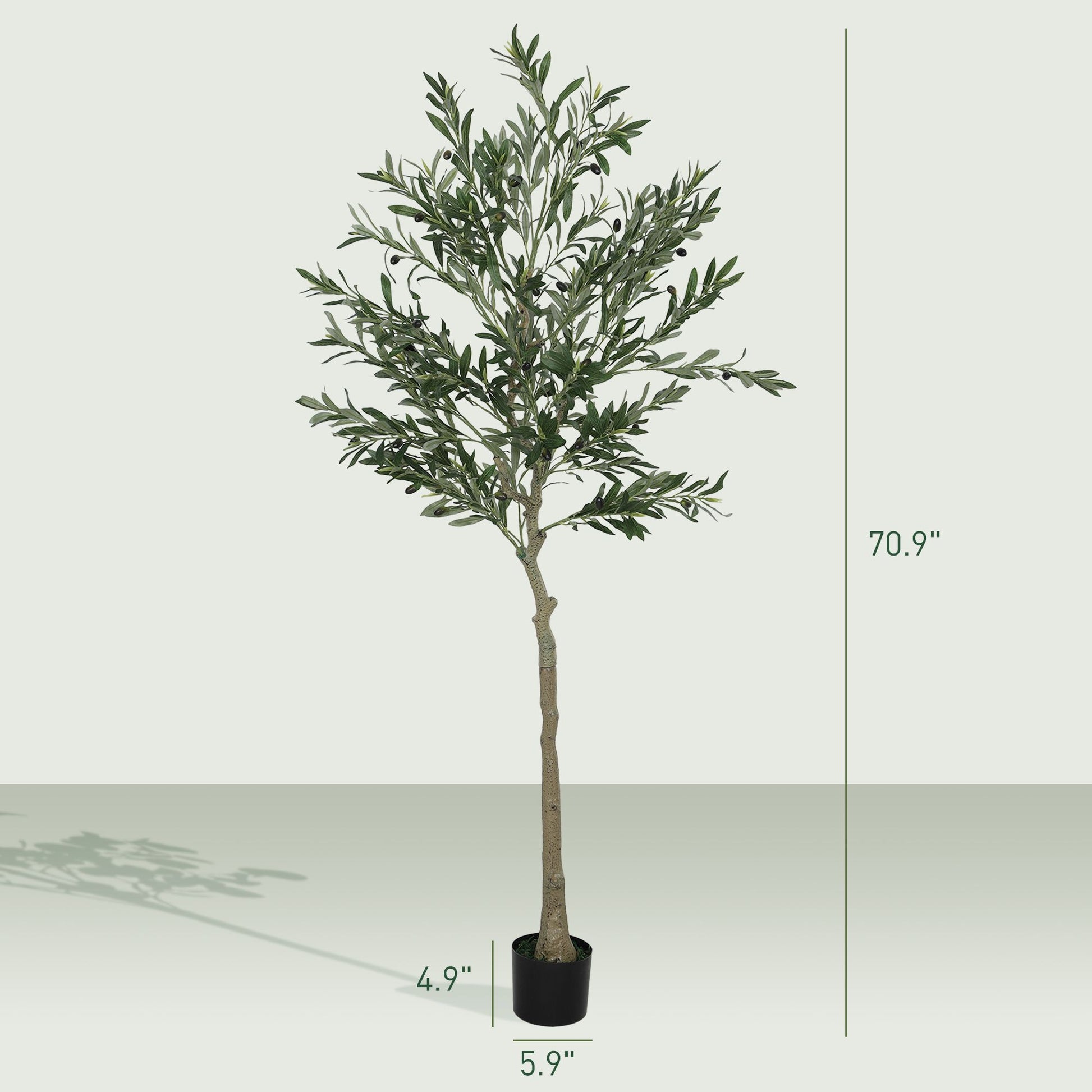 Artificial olive tree indoor with realistic green leaves and slim trunk in black pot from FauxMart.com