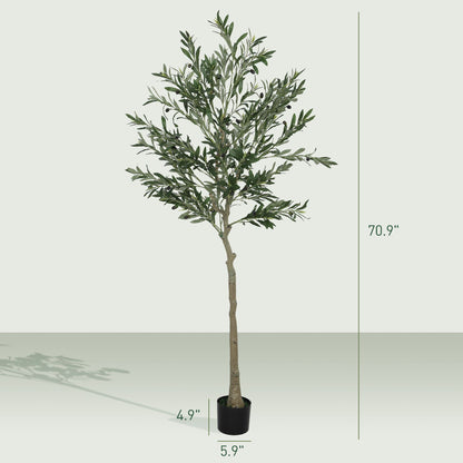 Artificial olive tree indoor with realistic green leaves and slim trunk in black pot from FauxMart.com