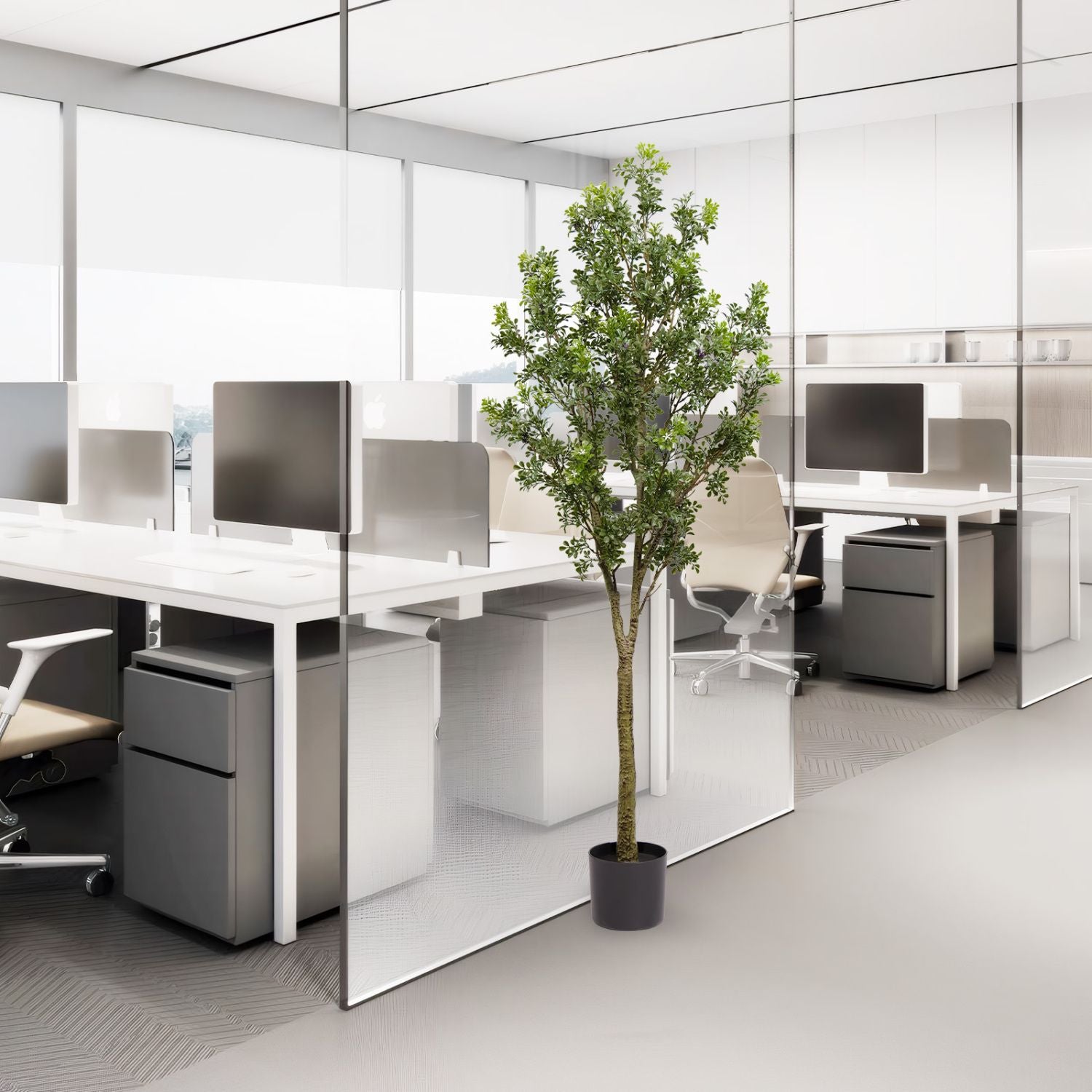 Realistic artificial outdoor garden branches in a modern office setting for enhanced decor