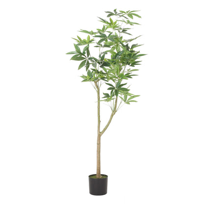 Artificial pachira money tree in black pot with realistic green leaves for home decor
